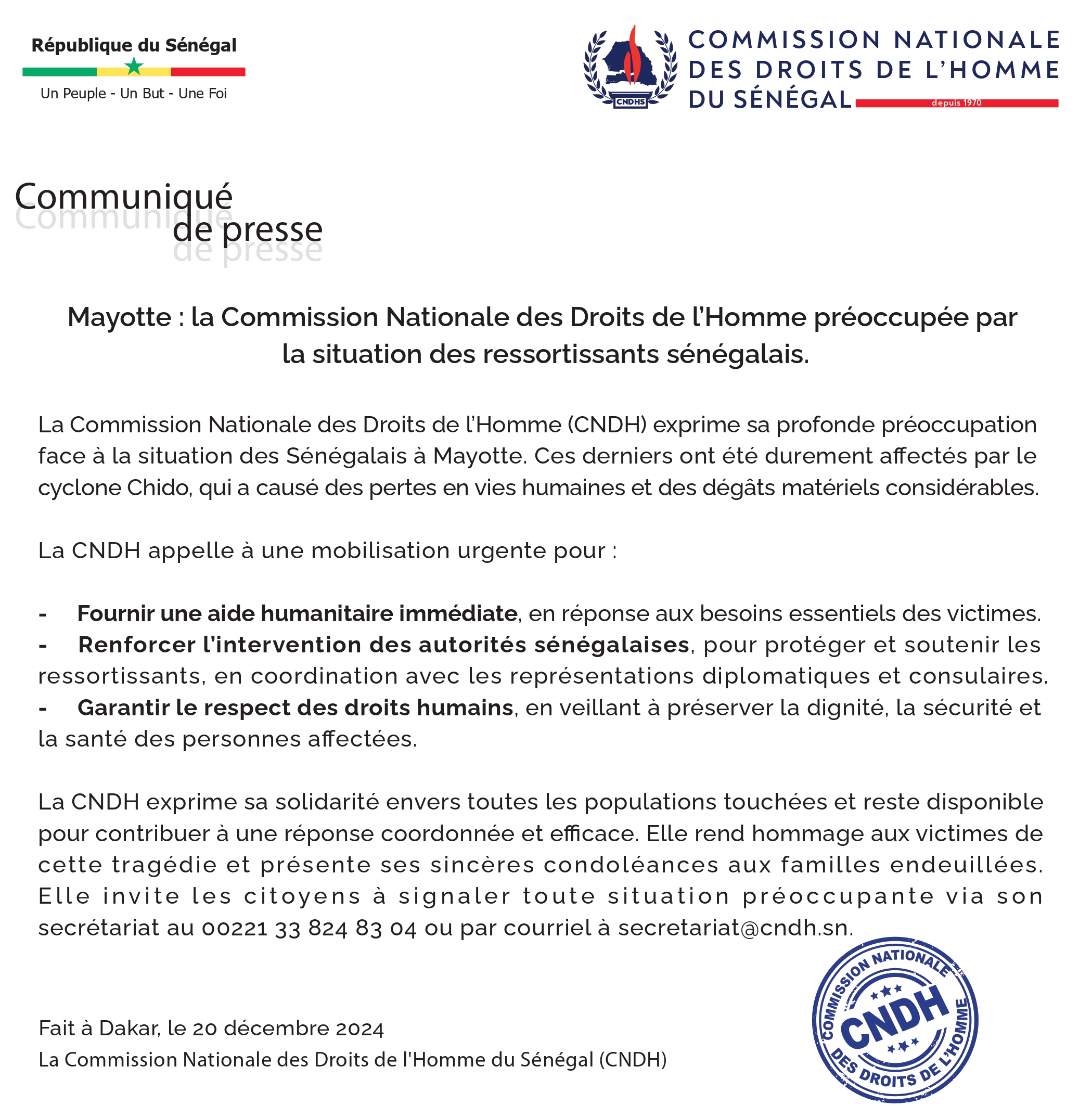 Mayotte : la Commission Nationale des Droits de l’Homme préoccupée par la situation des ressortissants sénégalais.