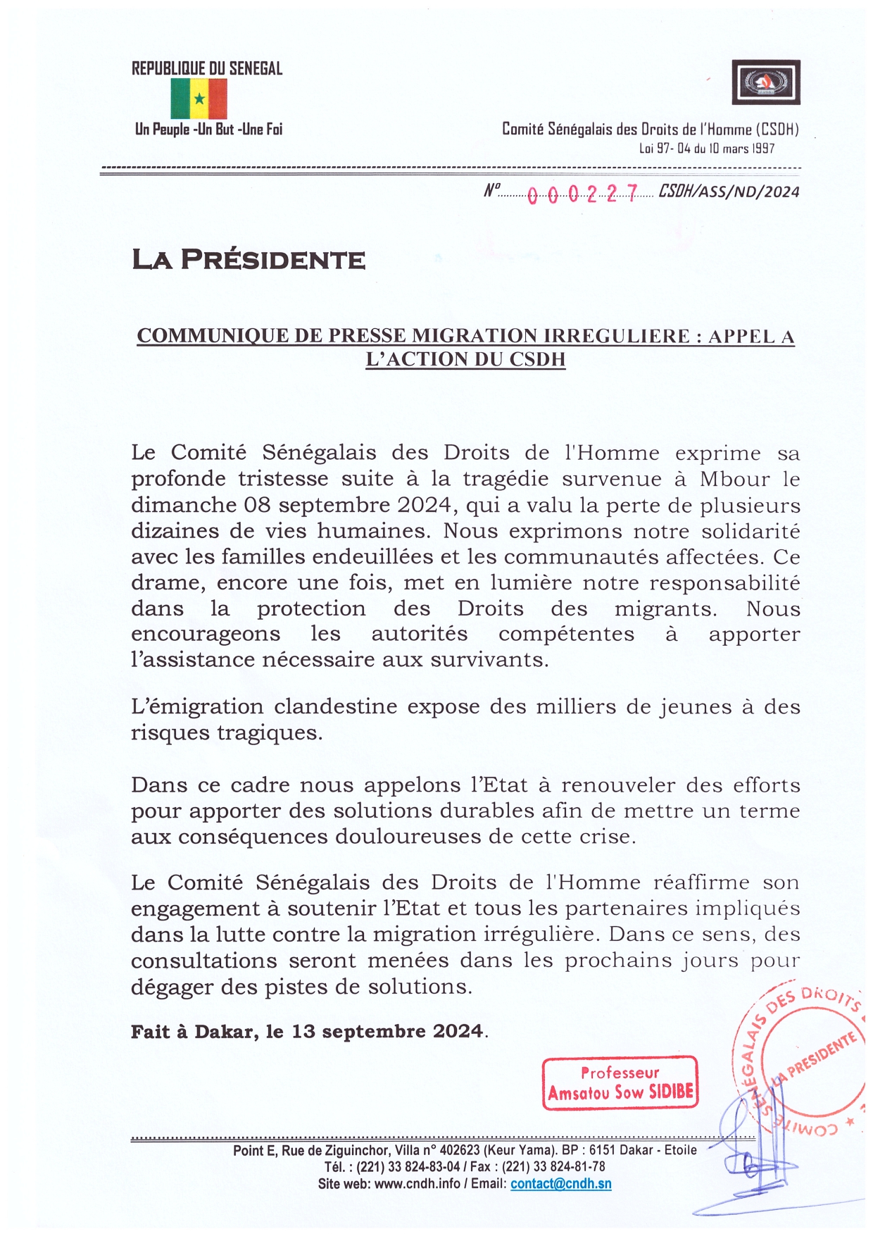 CP sur la migration irrégulière