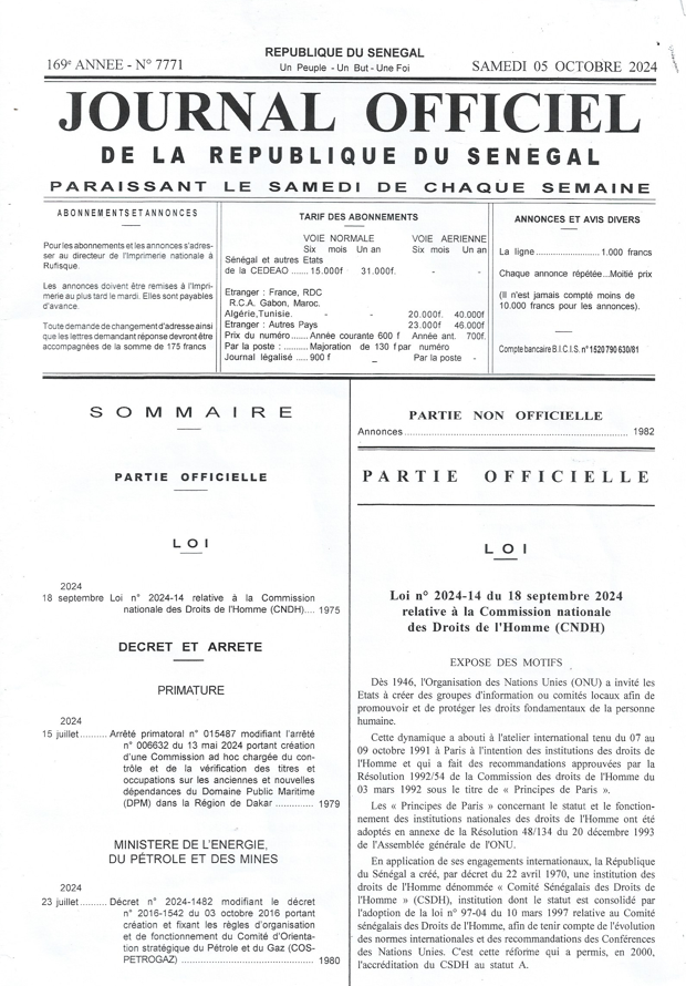 Loi de la création de la CNDH