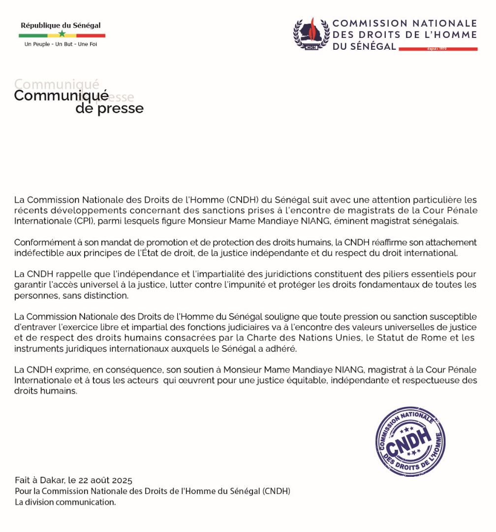 Communiqué de presse 22/08/2025