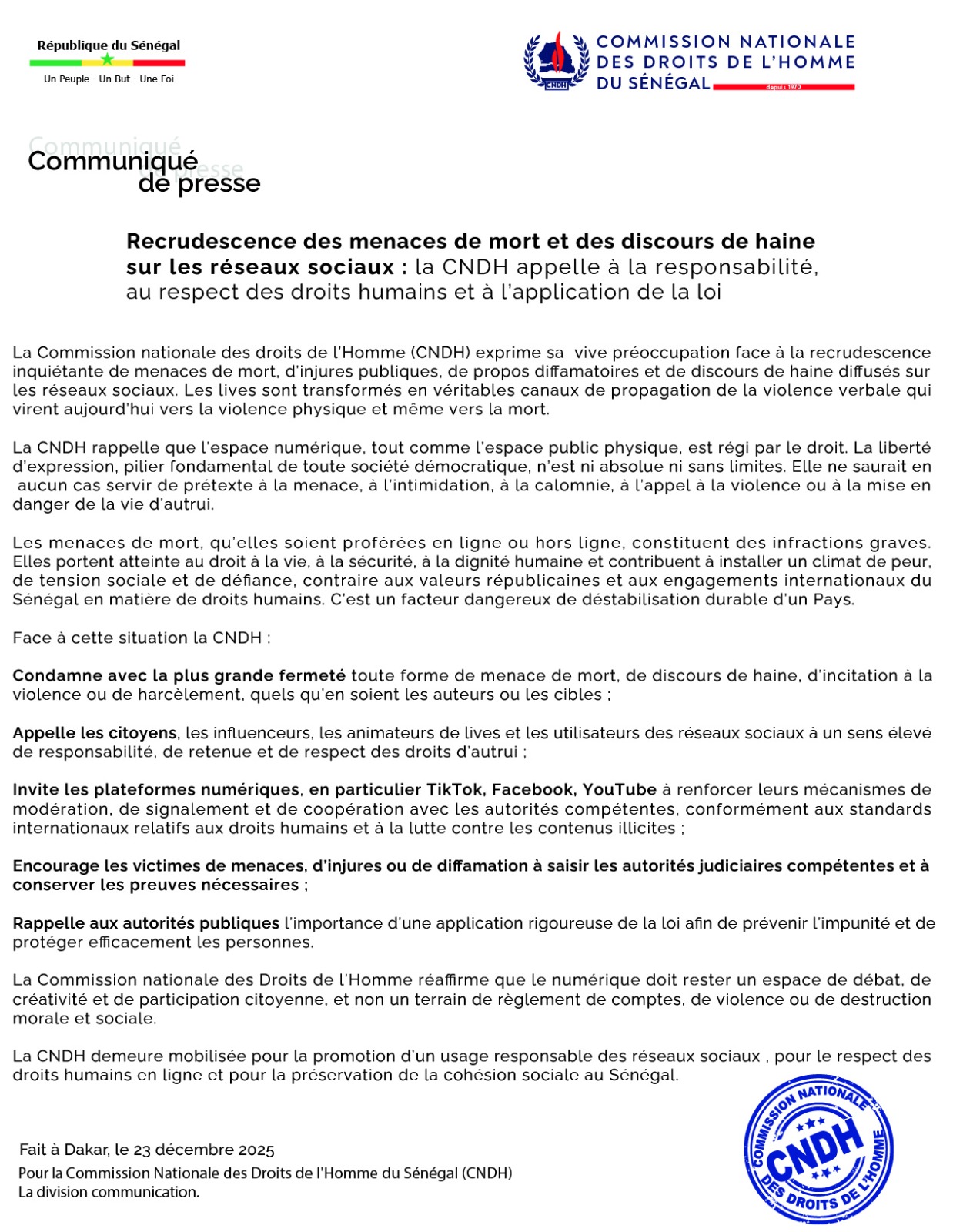 Recrudescence des menaces de mort et des discours de haine sur les réseaux sociaux