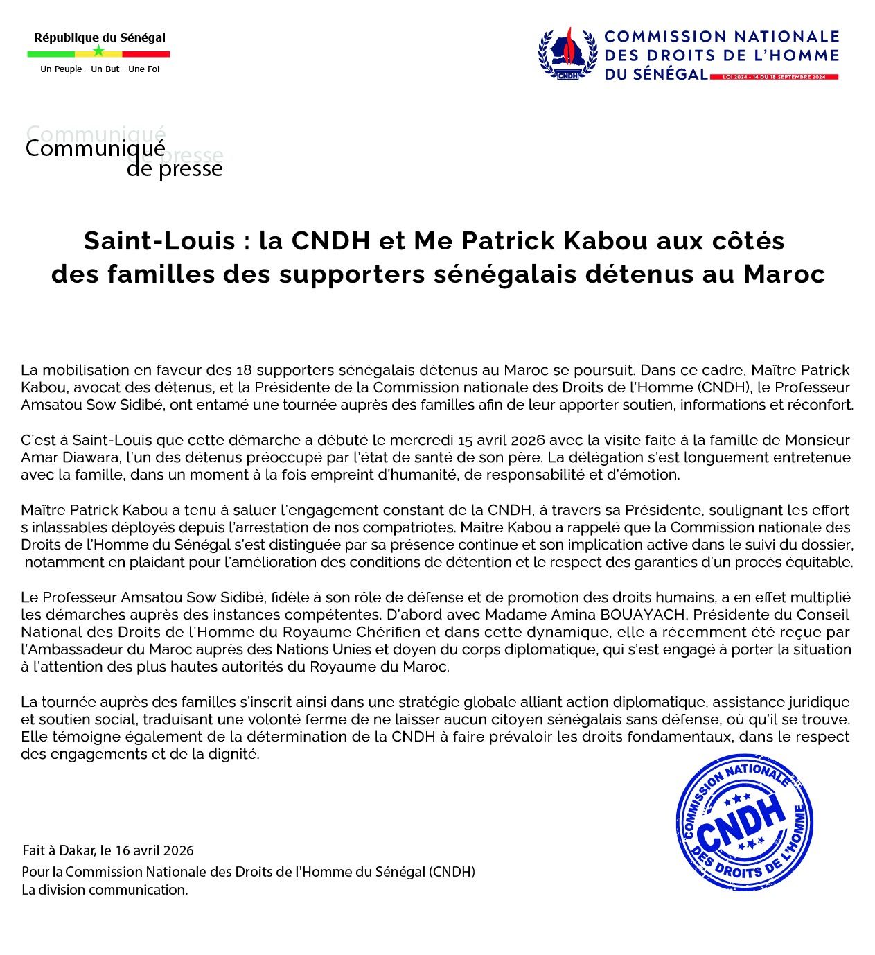 Saint-Louis: la CNDH et Me Patrick Kabou aux côtés des familles des supporters sénégalais détenus au Maroc